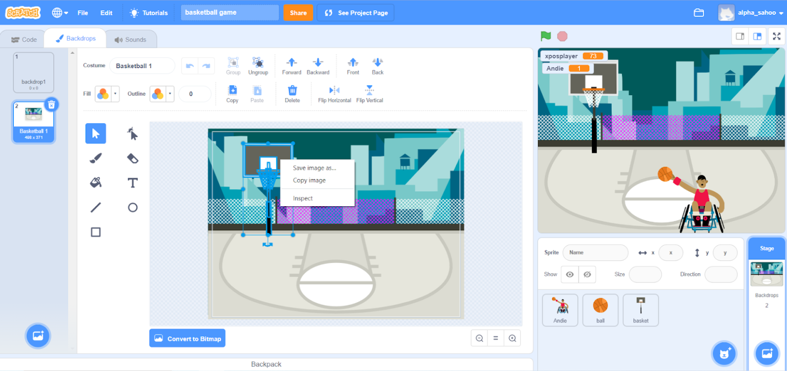 how to make a 2 player basketball game on scratch