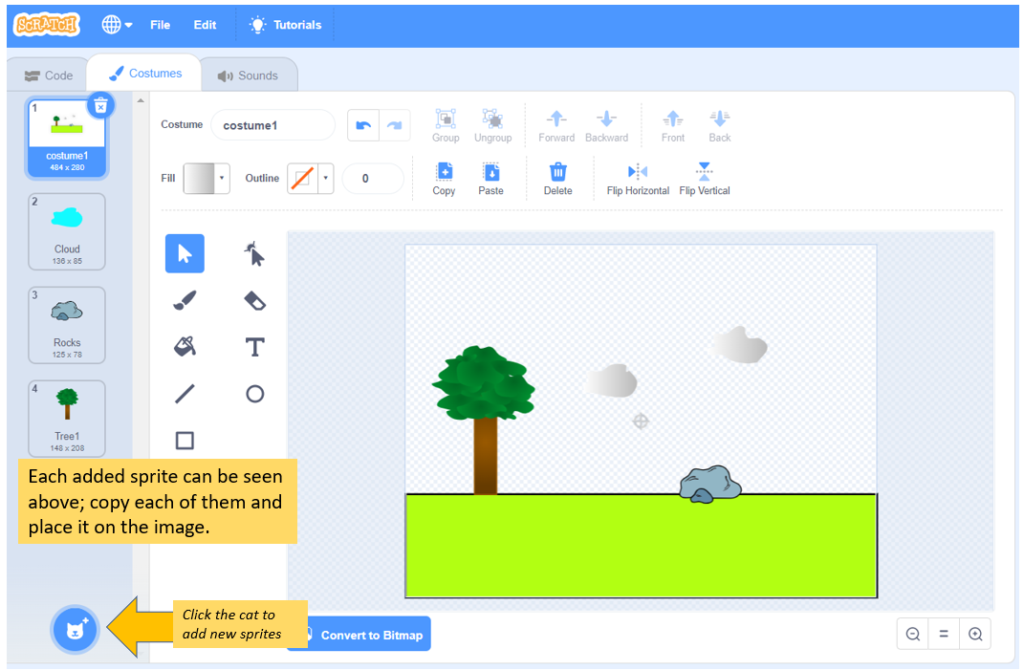 Adding Sprites to background in Scratch